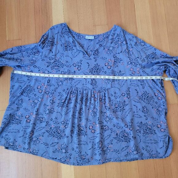 Catherines 4X peasant blouse blue floral top balloon sleeve cottage boho - Picture 10 of 11